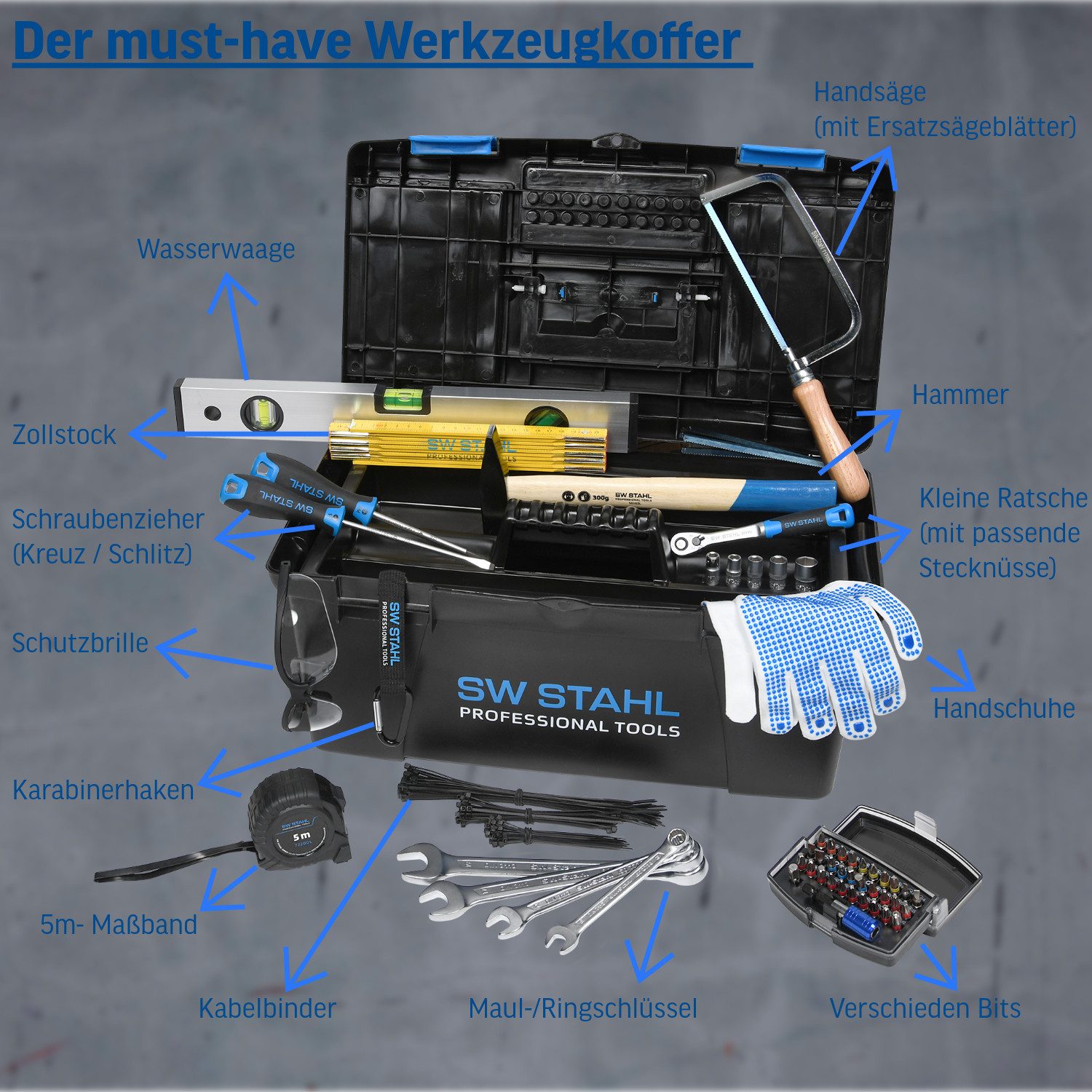 SW-STAHL Werkzeugkoffer 133- Teilig für Heimwerker & Haushalt (133 St)