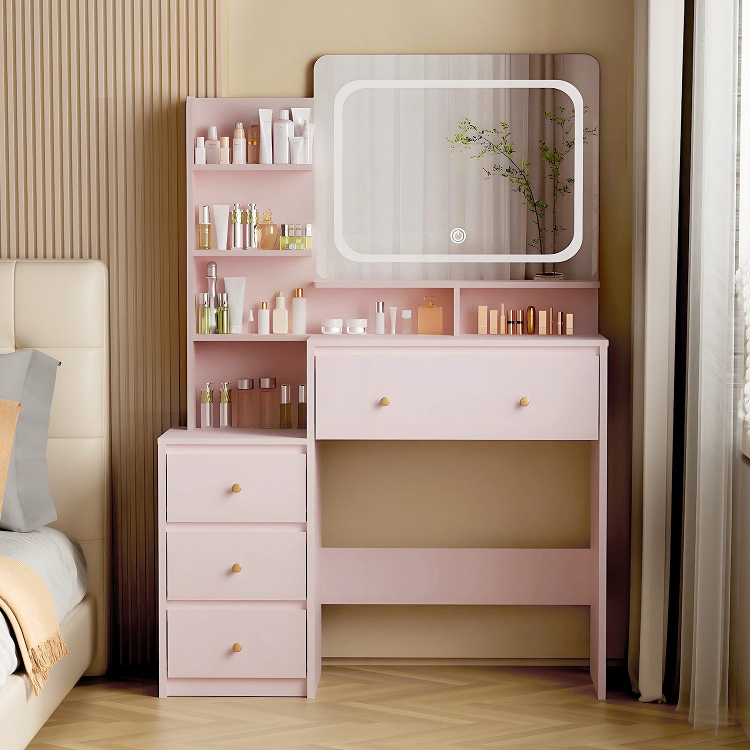Lexzurn Schminktisch Schminktisch mit LED-Beleuchtung, 92.6x132x36 günstig online kaufen