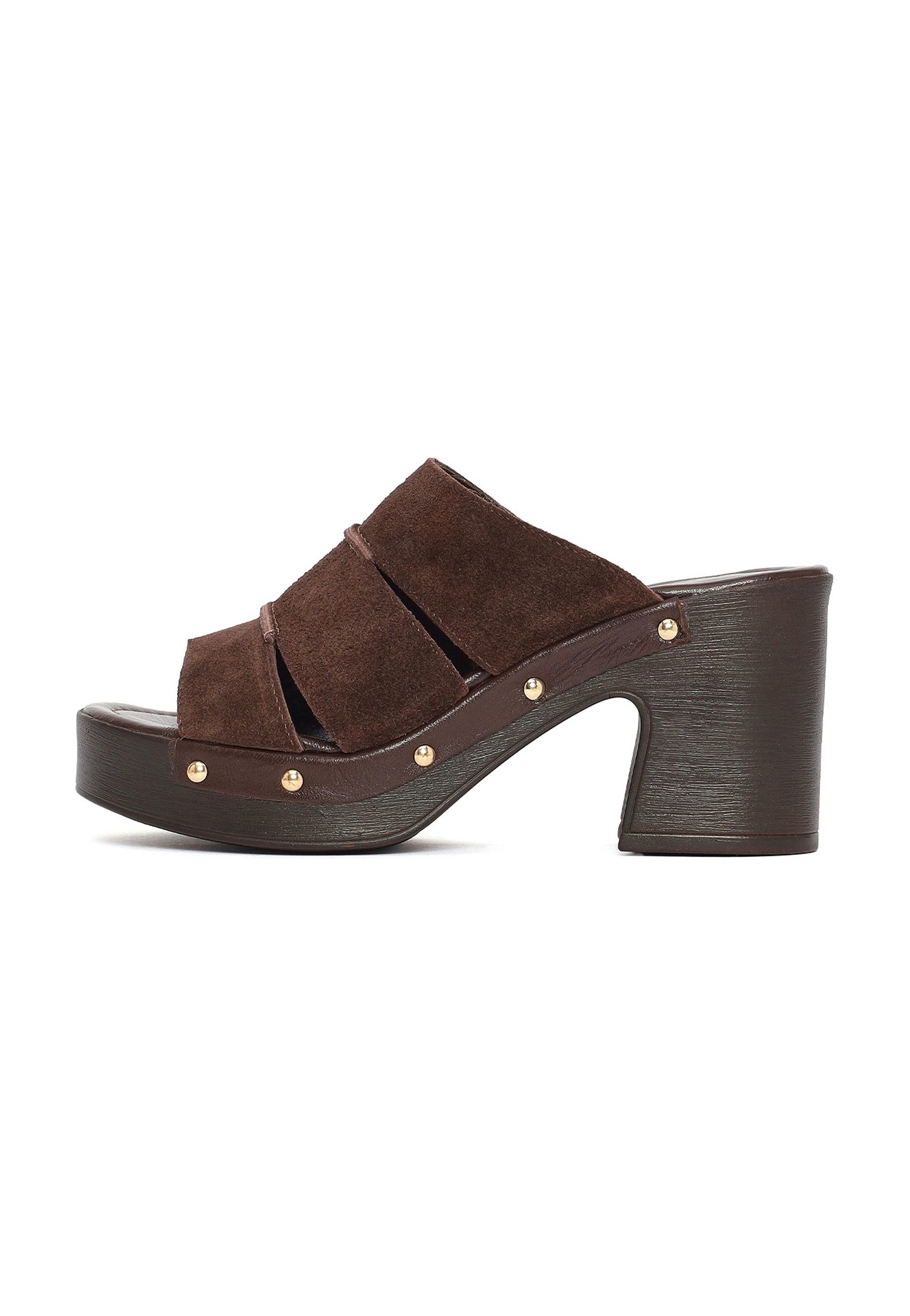 Derimod Pantoletten mit hohem Absatz aus Veloursleder Mules Echtes Leder, Lederfutter, TPU-Sohle, Blockabsatz, Schlupf-Stil