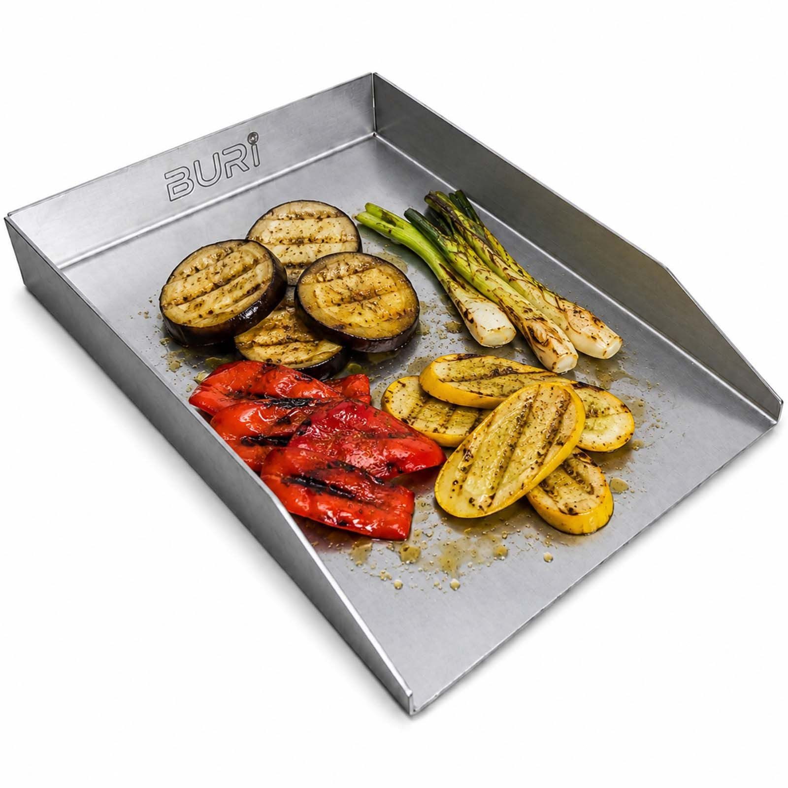 BURI Grillplatte Plancha Grillplatte 30x20cm Edelstahl 2 mm mit offener Vorderseite BBQ