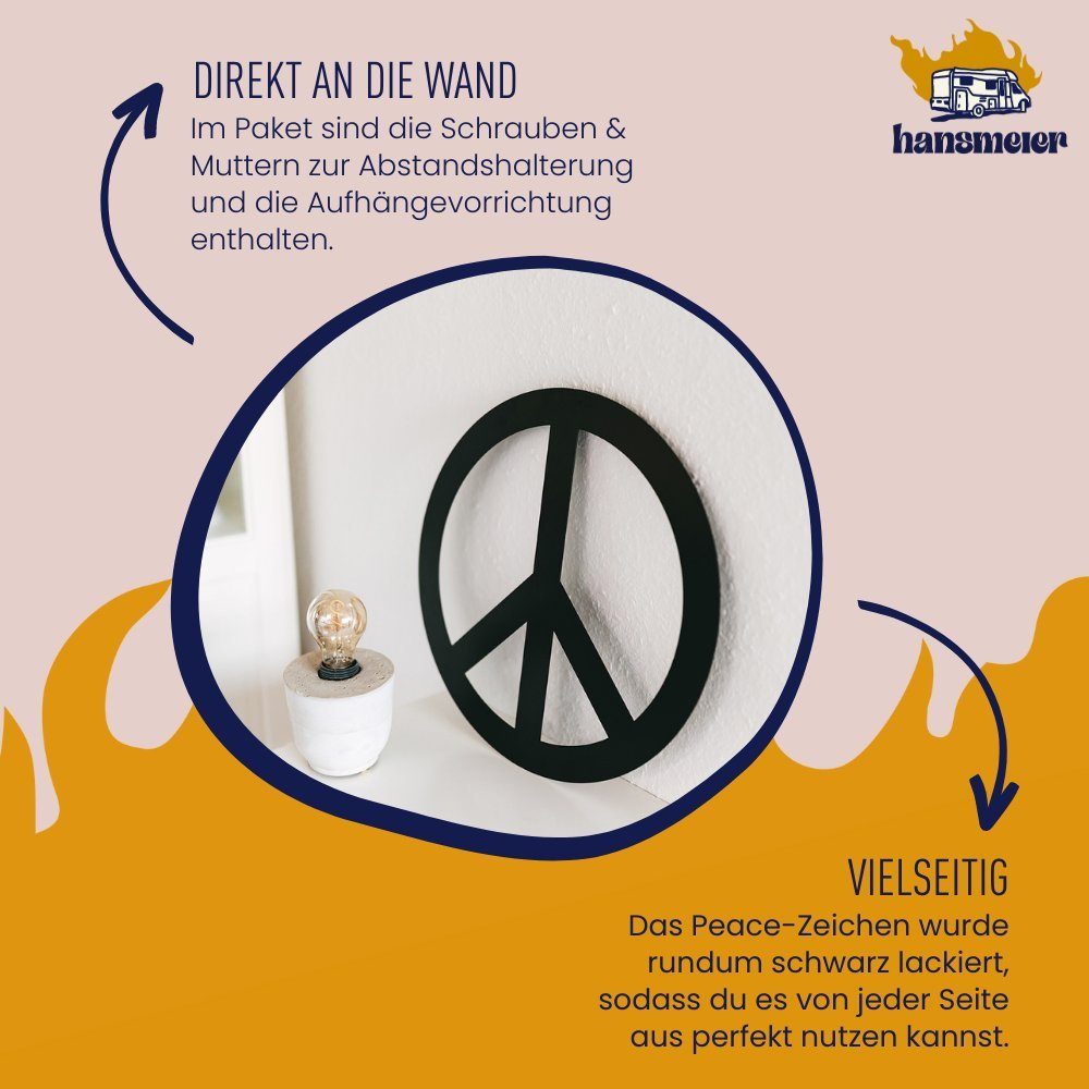 Hansmeier Wanddekoobjekt Wanddeko aus Metall, Wasserfest, Für Außen & Innen, Motiv Peace