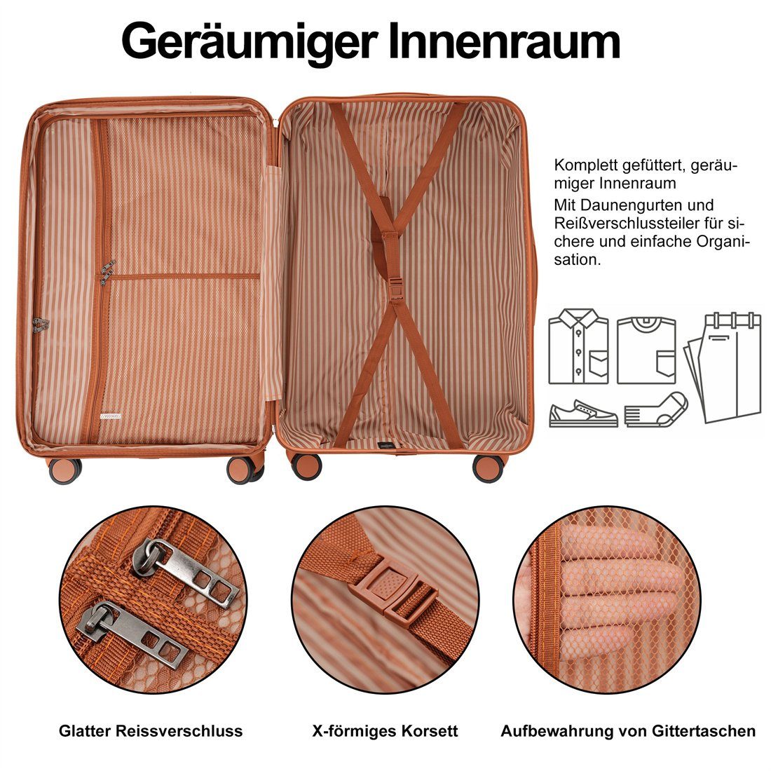 DÖRÖY Koffer Hartschalen-Koffer, Rollkoffer, Handgepäck 4 (Dunstblau+braun) Rollen