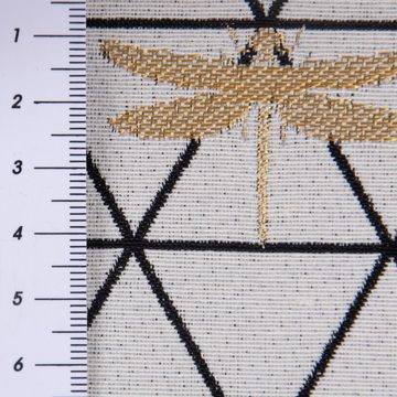 Stoff Dekostoff Jacquard-Stoff Dreiecke weiß schwarz Libelle gold 1,40m