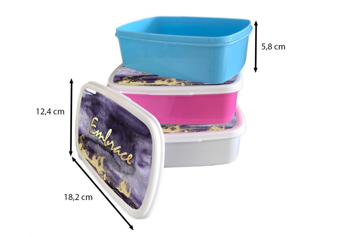 MuchoWow Lunchbox Zitat - Stofftier für Brotdose Kinder, (2-tlg), Erwachsene, rosa Kunststoff, Snackbox, Kunststoff - Lila - Brotbox Mädchen, Gold