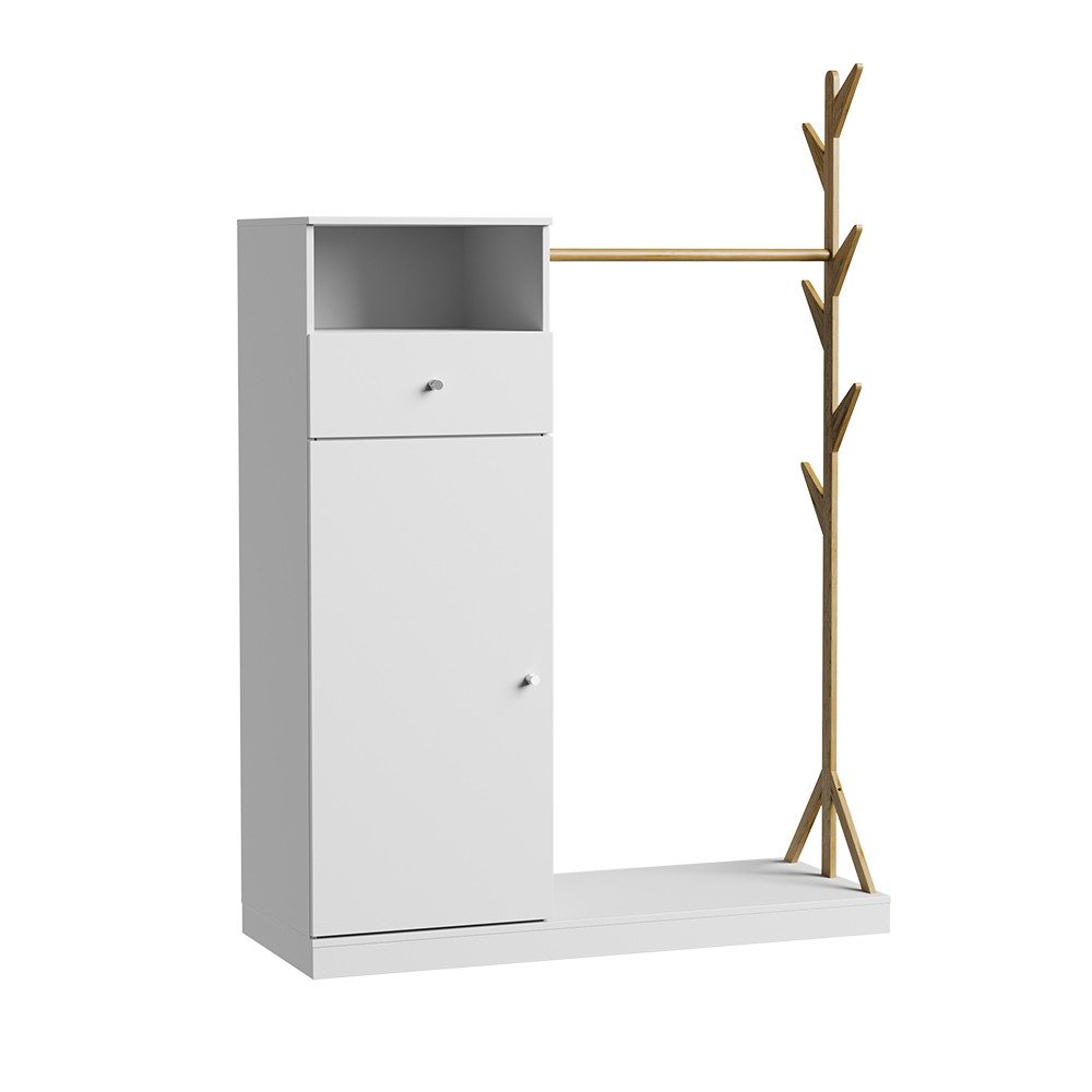 Vicco Garderoben-Set Liria, Weiß/Bambus, 100 x 145 cm mit Schublade günstig online kaufen