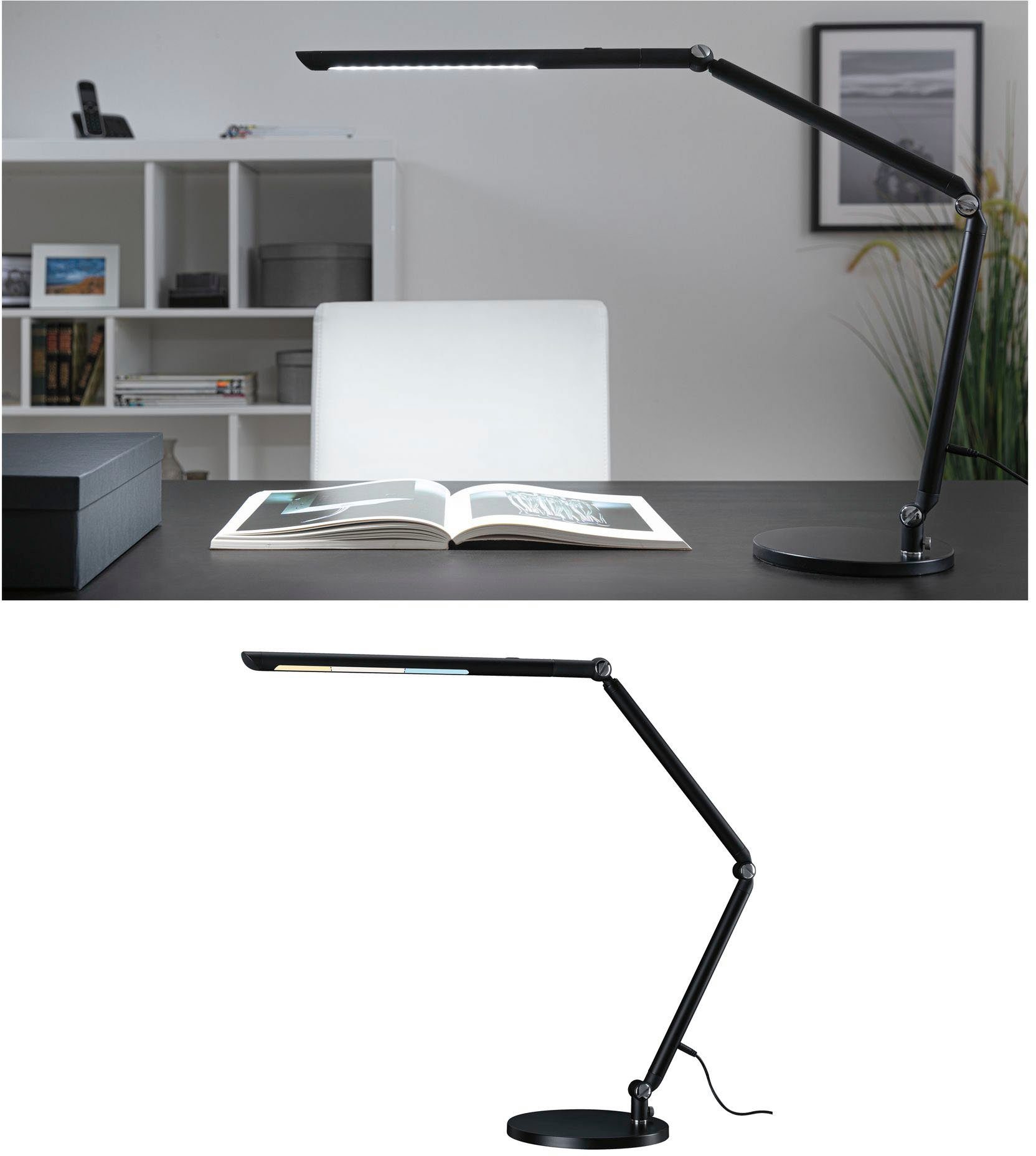 Paulmann LED Schreibtischlampe FlexBar, LED fest integriert, Warmweiß, Tageslichtweiß, 3step, sw tunW dim, 10,6W, Kabell 1,50 m, dimmbar