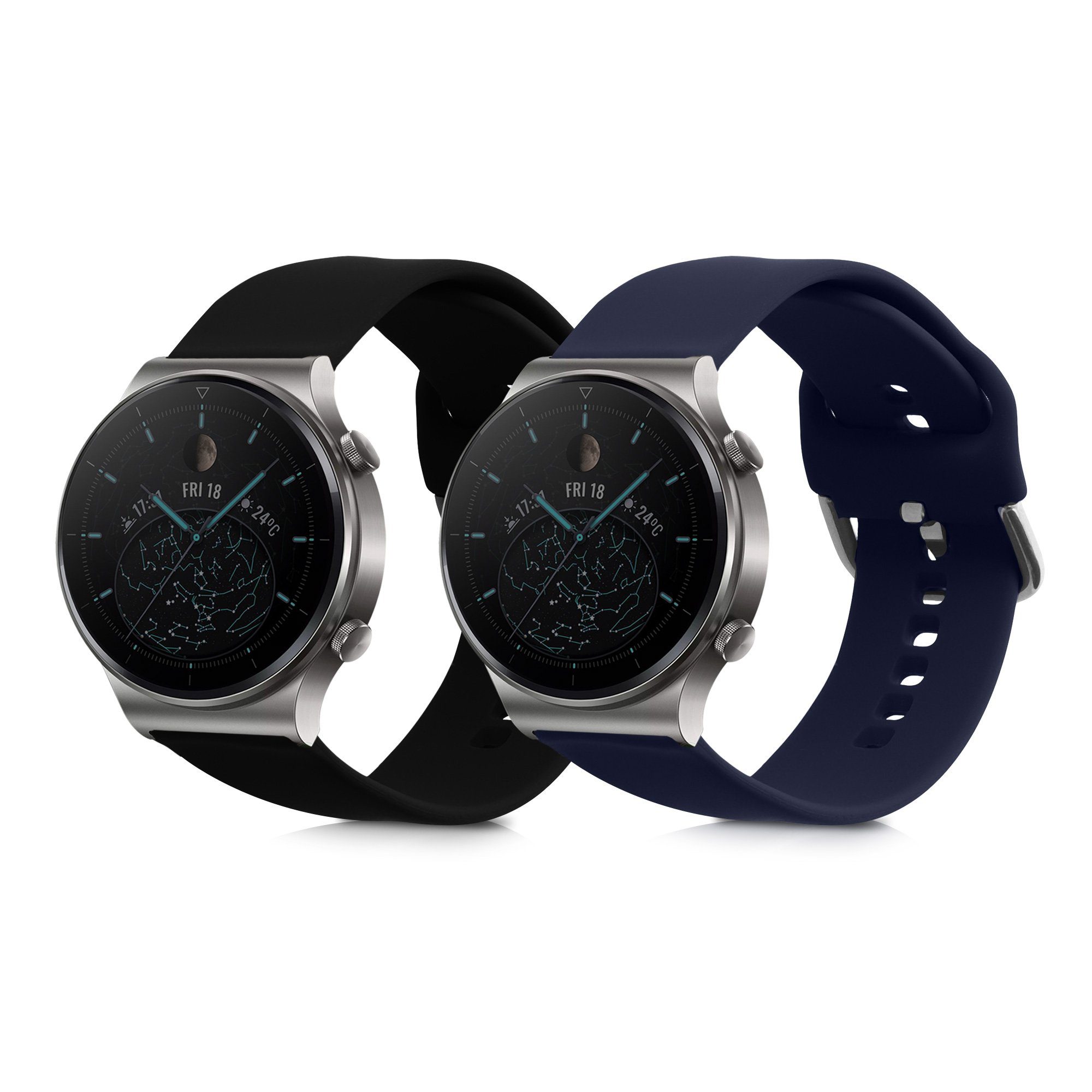 kwmobile Uhrenarmband 2x Sportarmband für Huawei Watch GT2 Pro / Watch GT2  (46mm), Armband TPU Silikon Set Fitnesstracker