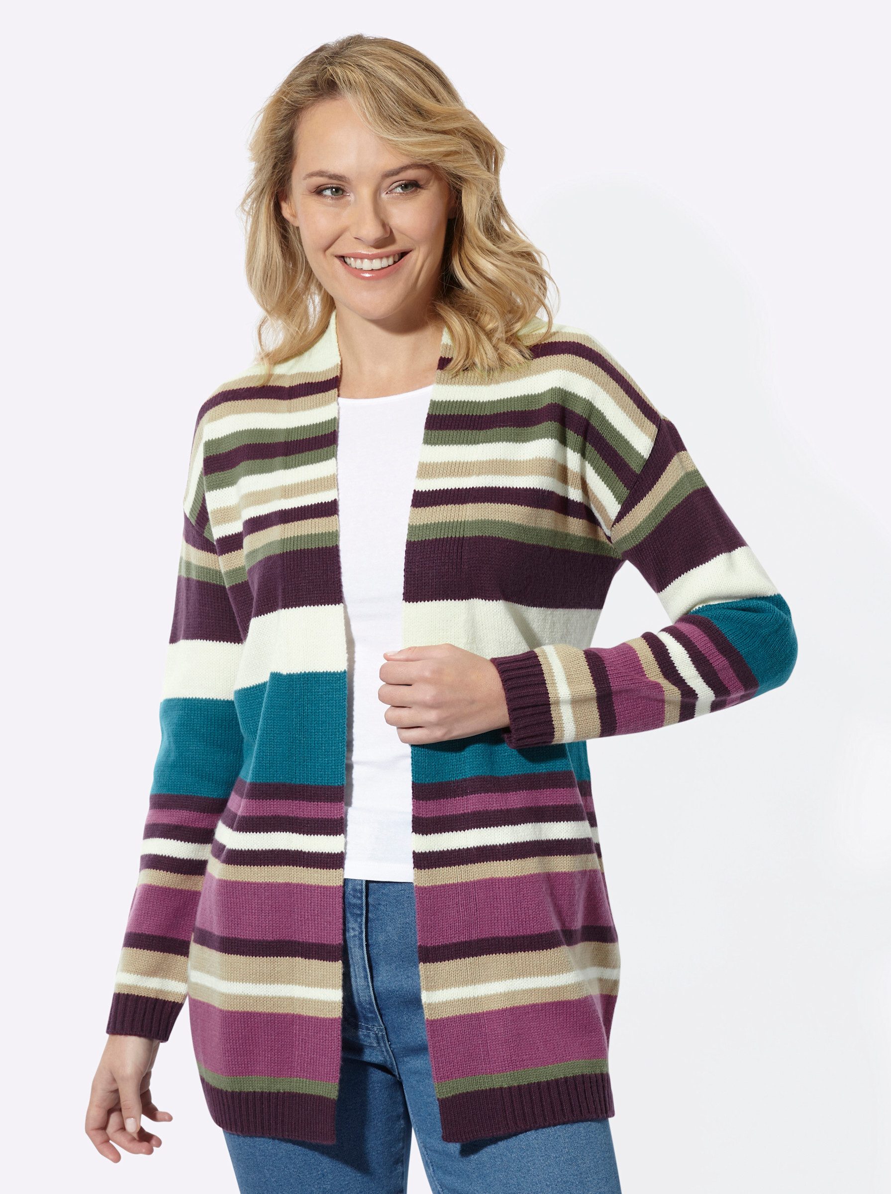 Strickjacke Long-Strickjacke Langarm Jersey