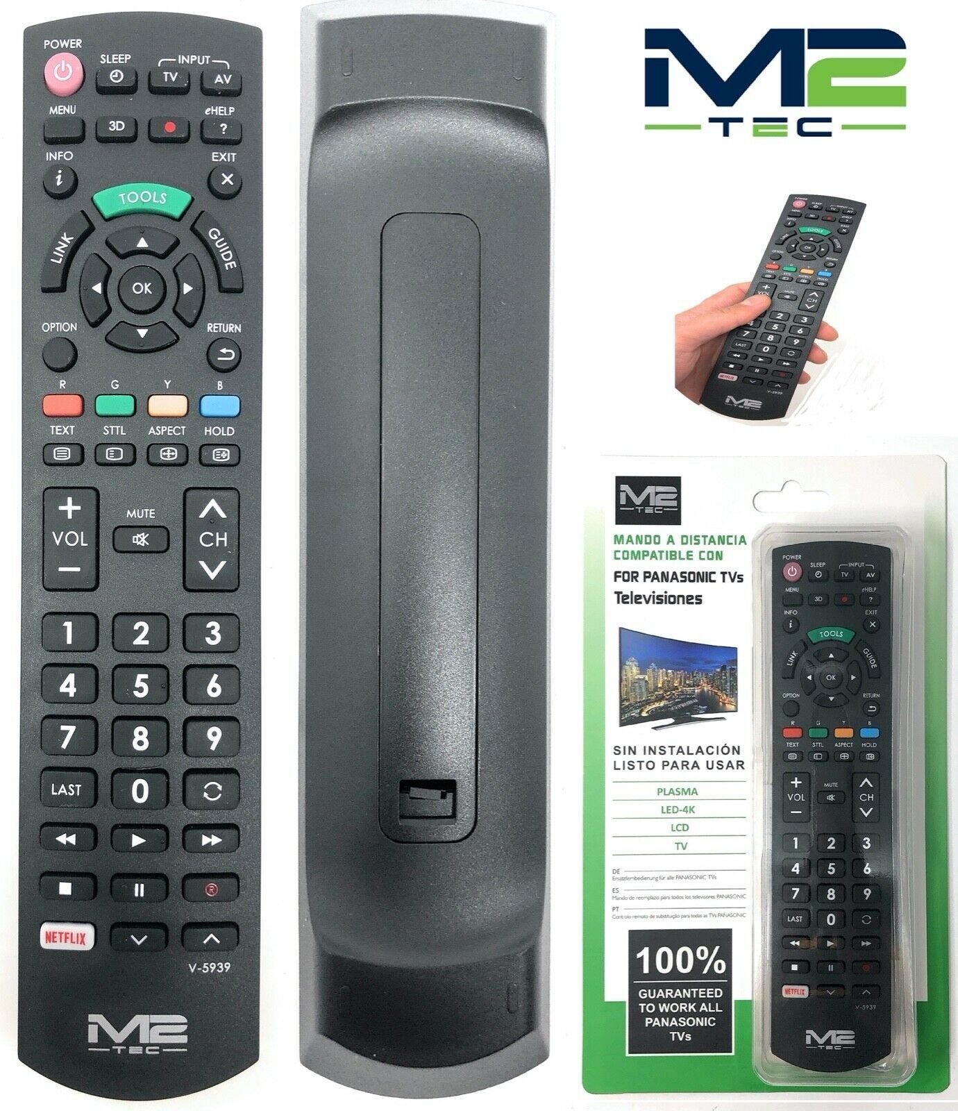 M2-Tec Panasonic Universal-Fernbedienung (1-in-1, Smart TV Funktionen können weiterhin genutzt werden)