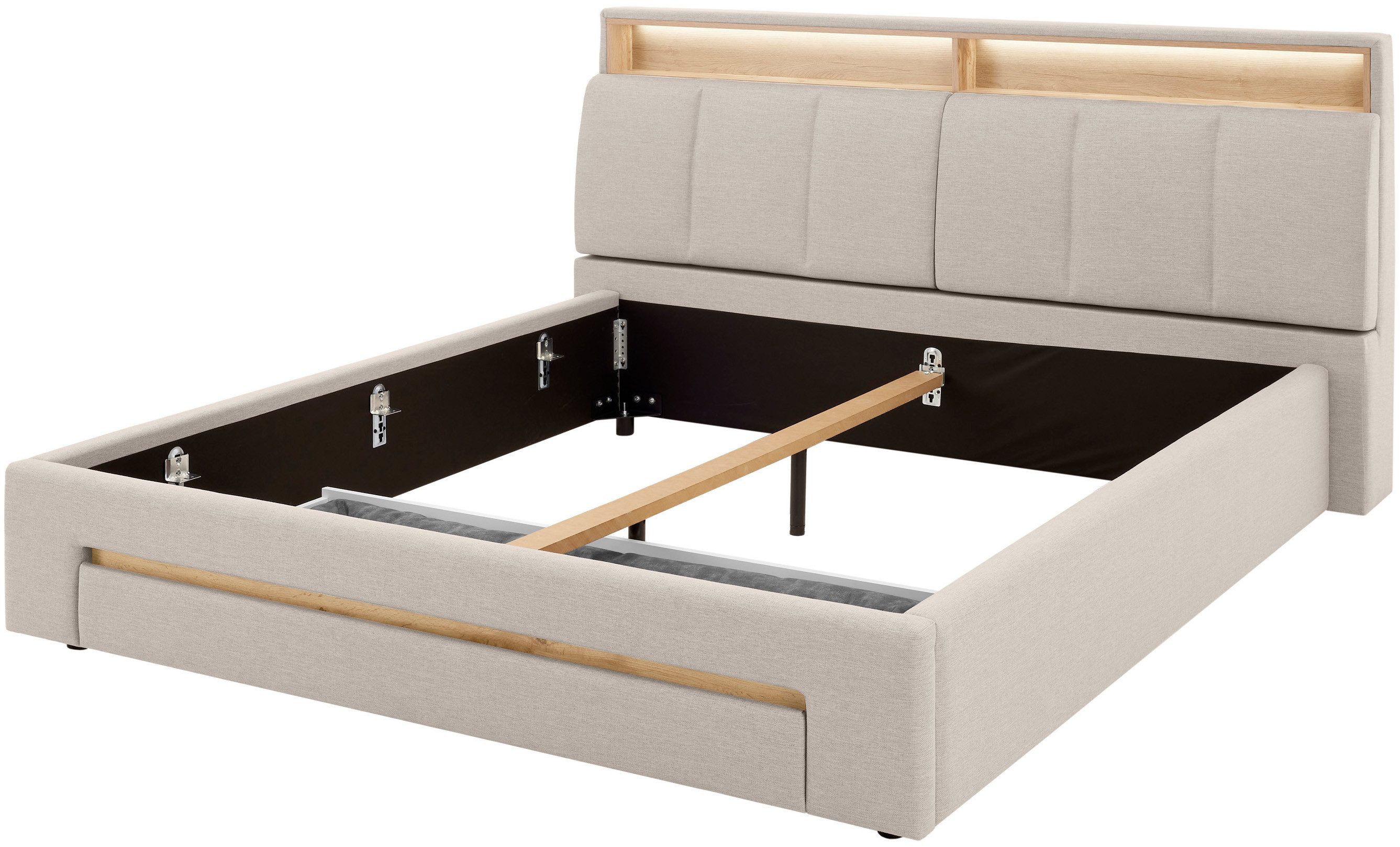 Home affaire Polsterbett CiTY/GiRON, gepolstertes Stauraumbett, mit LED Beleuchtung, Bettkasten mit Hundebett oder als Stauraum, klappbare Kopfteile