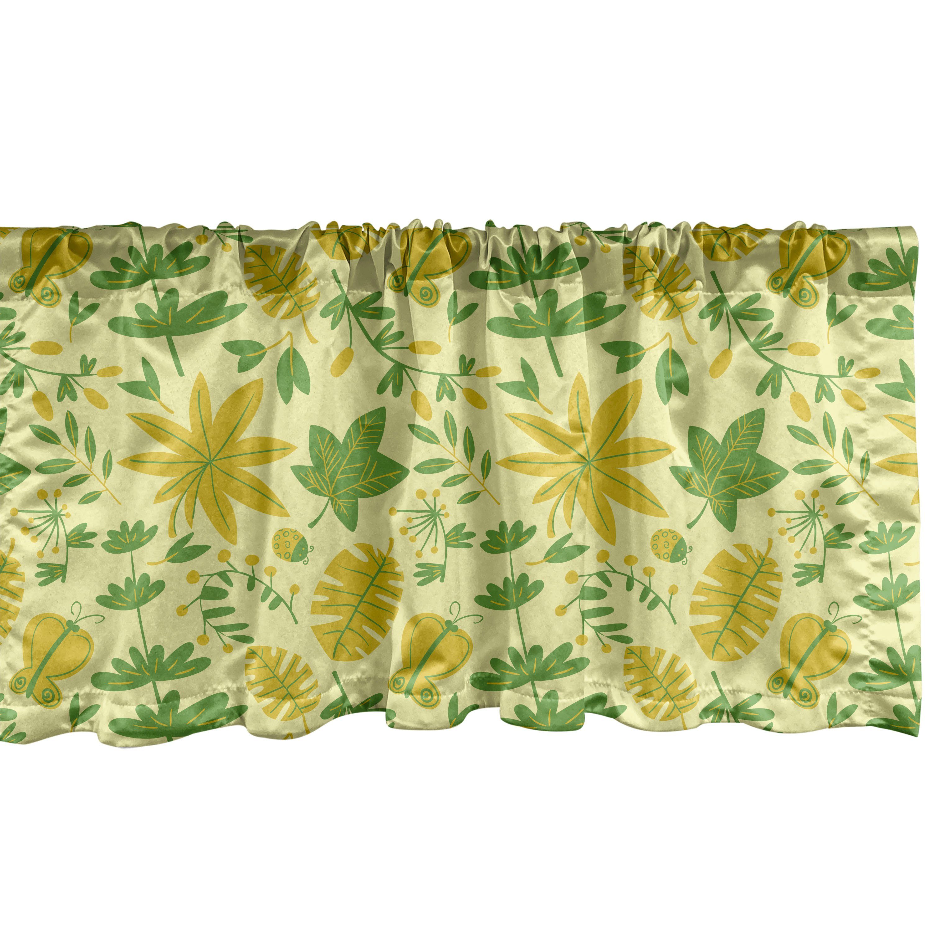 Scheibengardine Vorhang Volant für Küche Schlafzimmer Dekor mit Stangentasche, Abakuhaus, Microfaser, Blätter Blätter Pflanzen Schmetterlinge