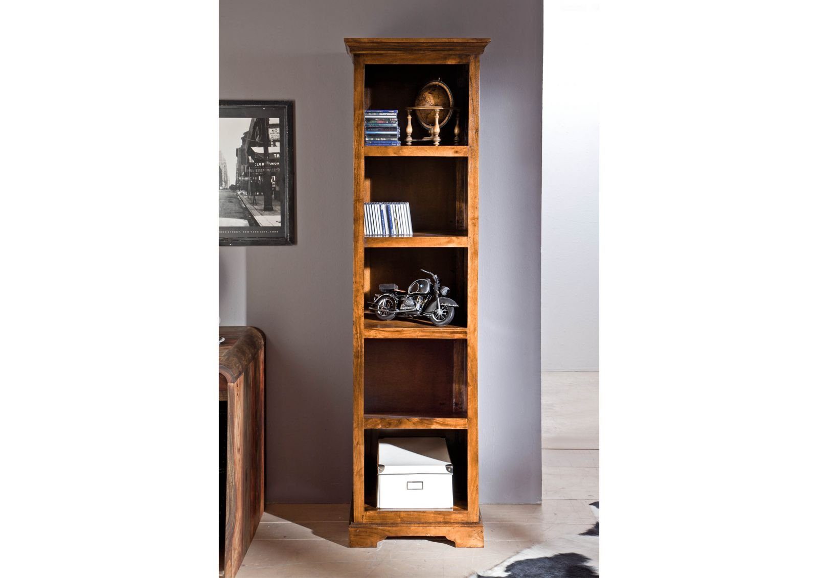 Massivmoebel24 Bücherregal OXFORD, 1-tlg., Regal Akazie 54x44x195 honig lackiert OXFORD #0441