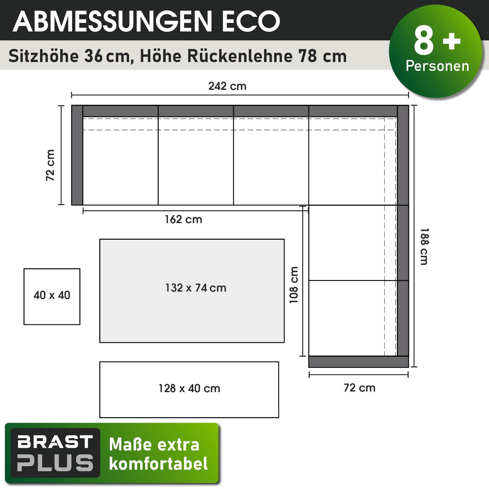 BRAST Garten-Essgruppe ECO bis zu 9 Personen viele Farben inkl. extra Dicke Kissen, TÜV geprüft Outdoor Loungemöbel Sitzgruppe Essgruppe Garnitur