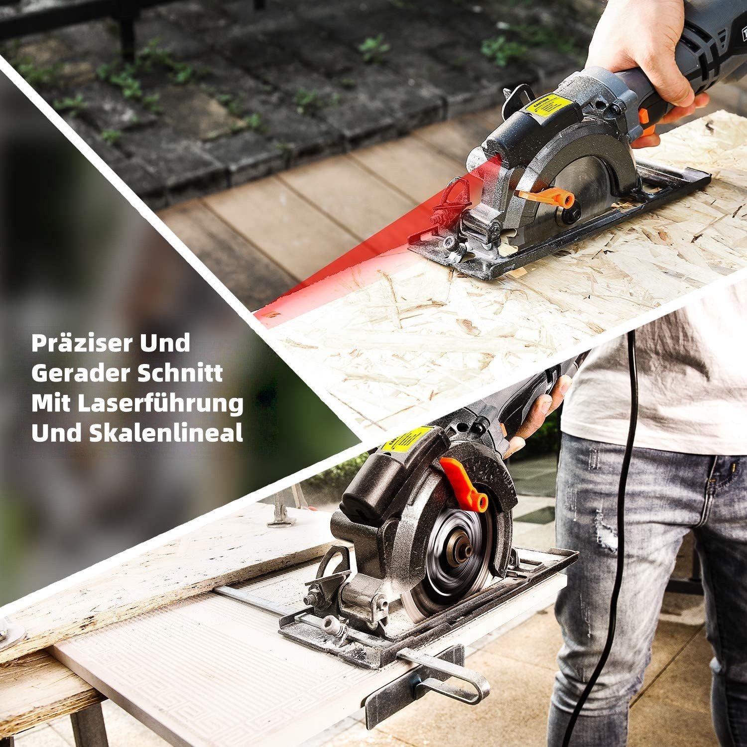 DOVAMAN Handkreissäge mit Laser, 710W 115mm, Metall-Zusatzgriff, 6 Sägeblätter, kabelgebunden