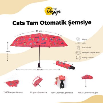 BIGGDESIGN Langregenschirm Biggdesign Cats Mini roter Regenschirm