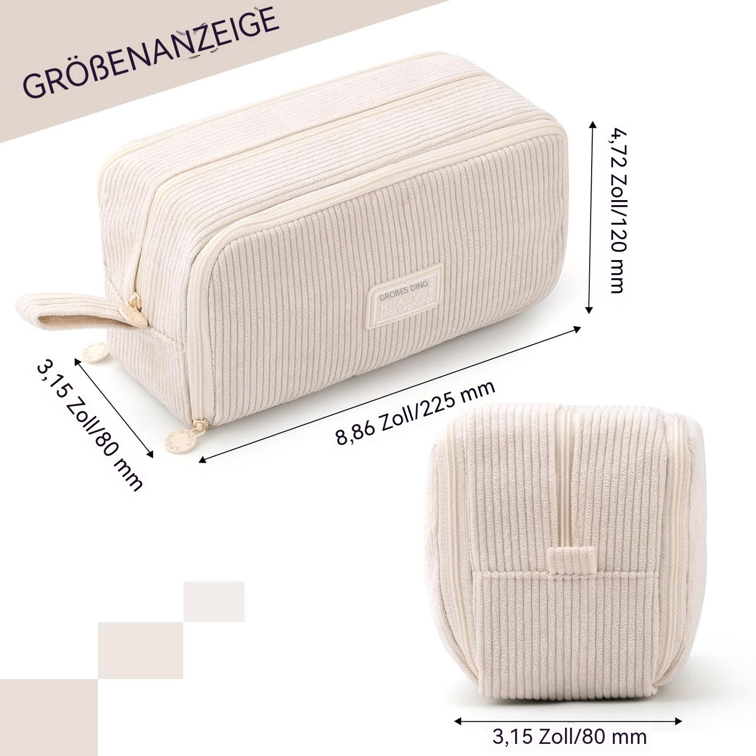 nsihing Federmäppchen Federmäppchen aus Cord-Stoff Federtaschen Mäppchen mit 3 Fächer, Schulmäppchen Große Kapazität Stiftetasche Pencil Case für Schule&Büro – Bild 5 von 5