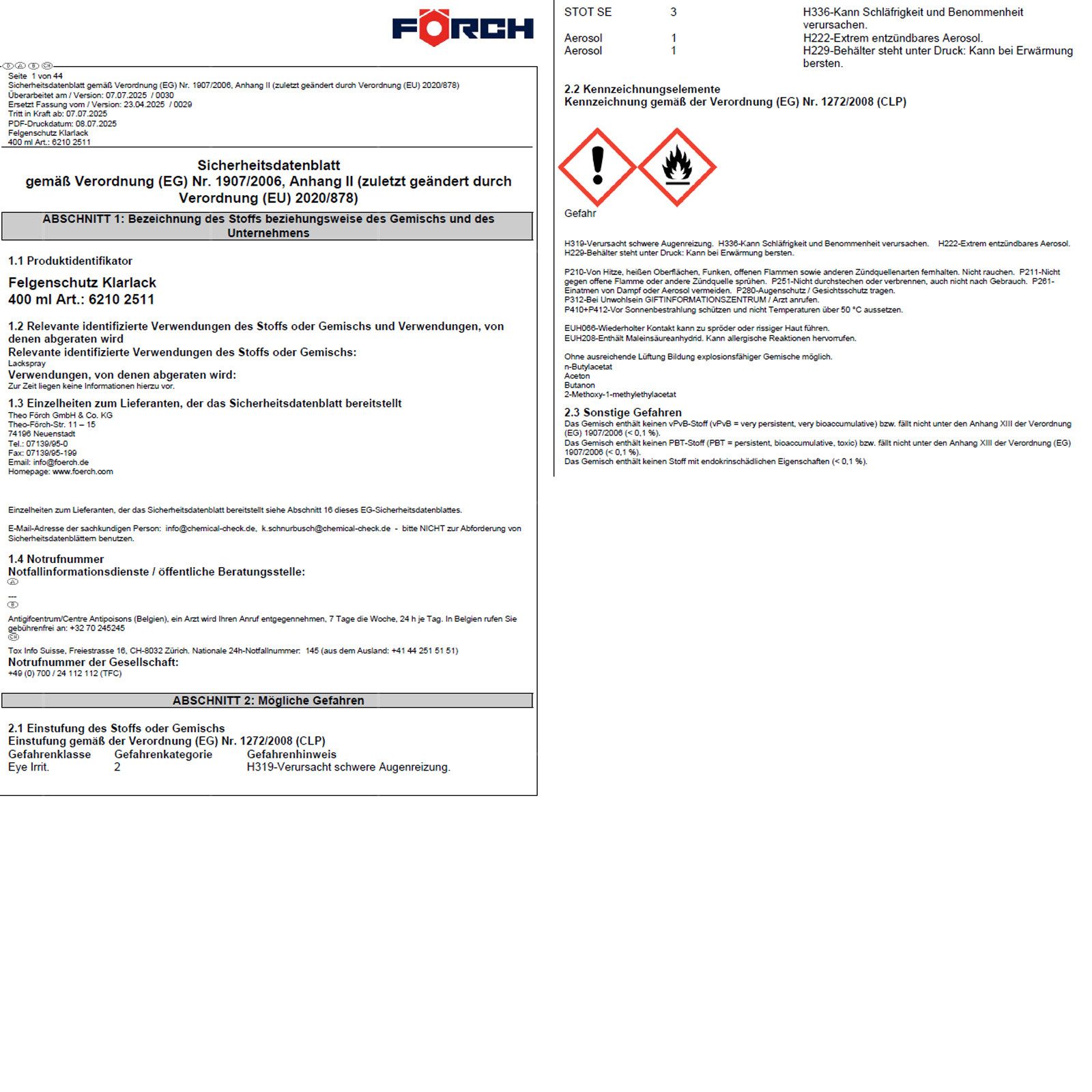 FÖRCH Klarlack L249 Felgenschutz Klarlack - 0.4 Ltr