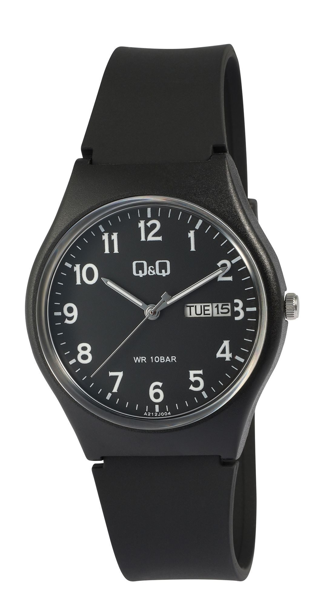 Q&Q Quarzuhr A212J001Y Kunststoff, Silikonarmband, Datum, 10 Bar, D 38 mm