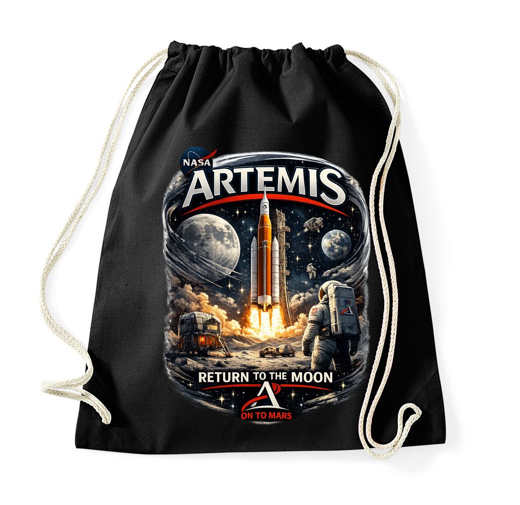 Blondie & Brownie Turnbeutel Kosmische Artemis Mondmission Astronaut Rakete Kordelzugtasche (Einzelstück, Einzelartikel), Artemis Astronaut Rocket Gym Bag Lunar Mission Drawstring Pack