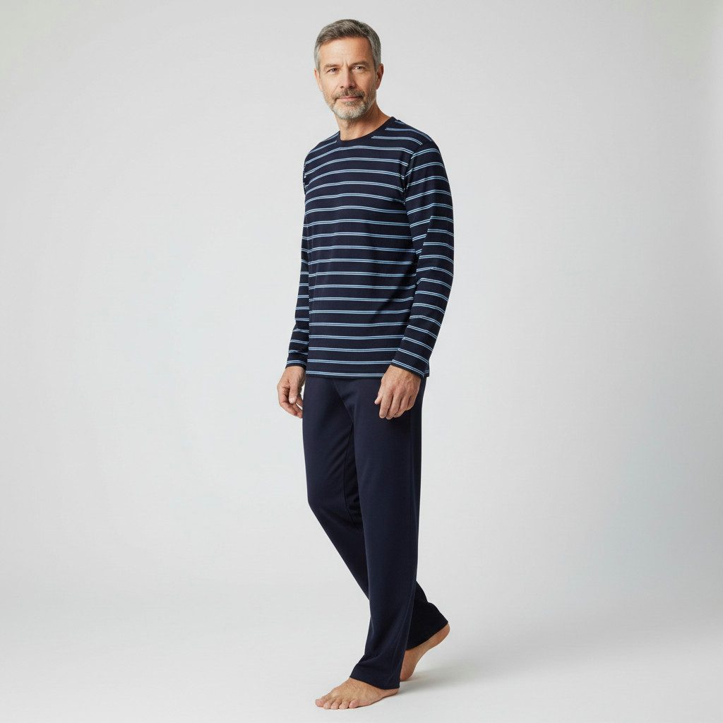 Ringella Pyjama mit Rundhals-Ausschnitt und langer Hose mit Seitentaschen (2 tlg) Baumwolle/Microfaser Coolmax - für optimales Körperklima