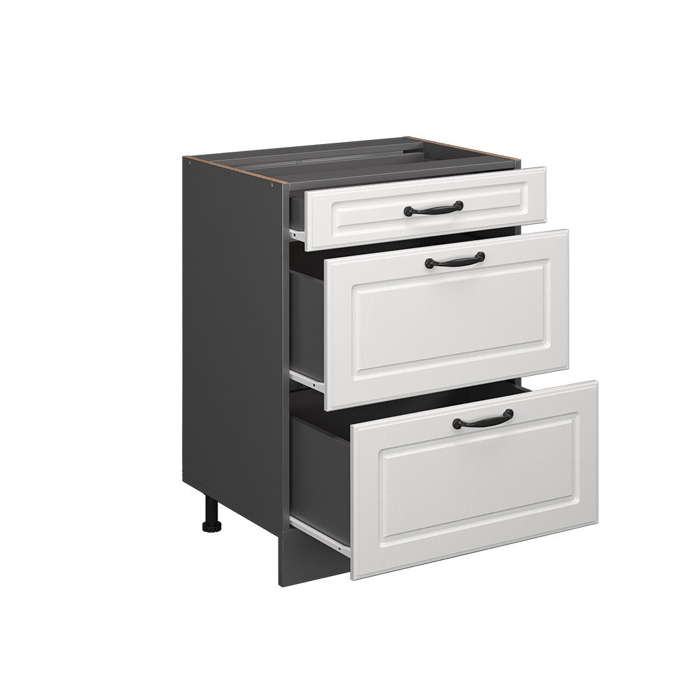 Vicco Unterschrank R-Line Weiß Landhaus/Anthrazit 60cm mit Schubladen ohne Arbeitsplatte (1-St) – Bild 4 von 5