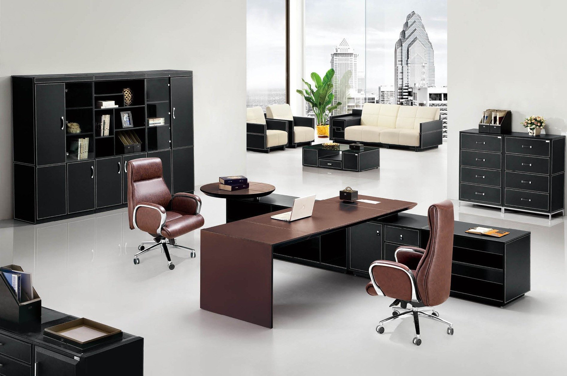 Xlmoebel Büromöbel-Set Schreibtisch und Tisch aus hochwertigen Materialien für modernes Büro, (Eckschreibtisch + Aktenschrank), Hergestellt in Europa