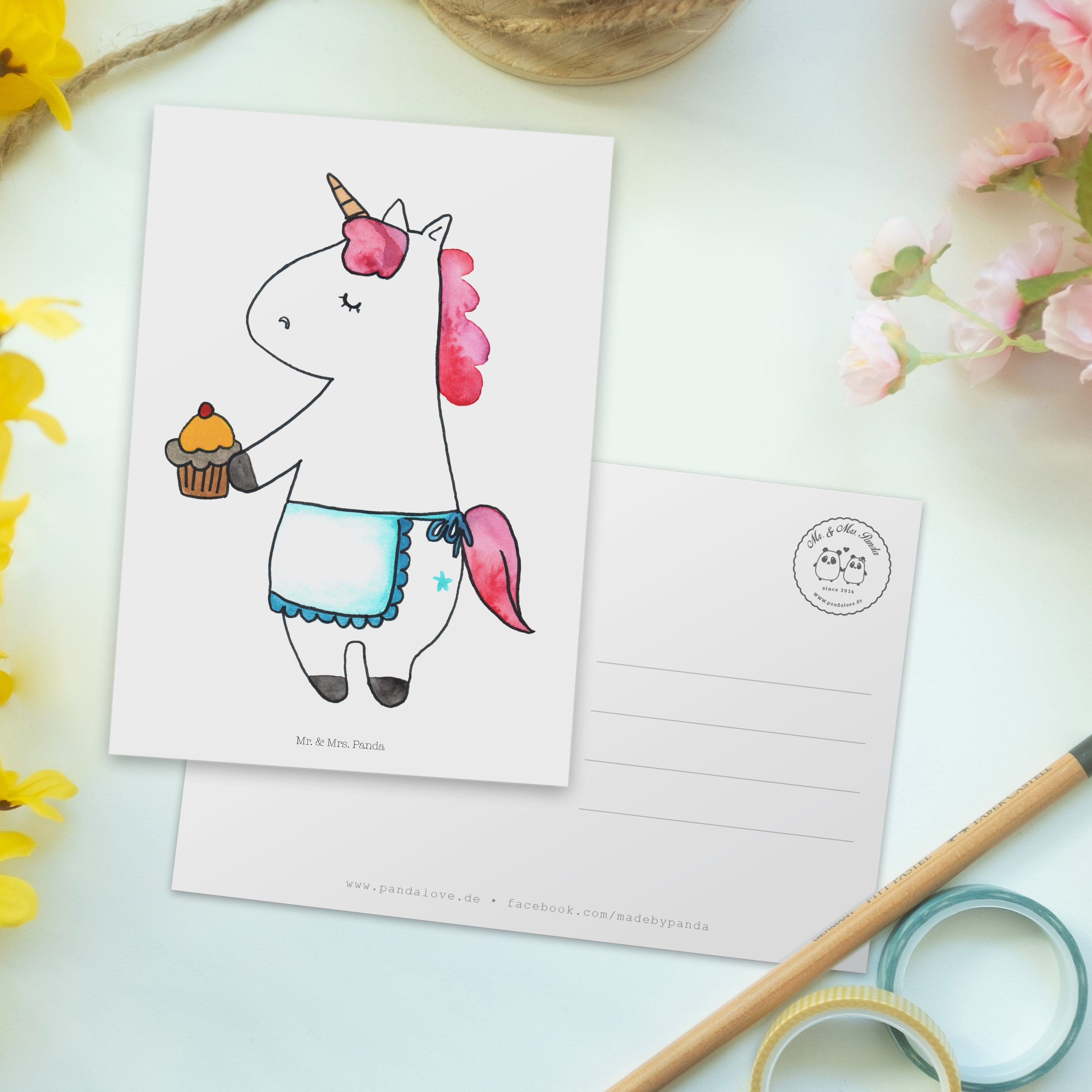 Gebur Mr. & Einhorn Weiß Karte, Postkarte Muffin - - Geschenk, Pegasus, Deko, Einhorn Mrs. Panda