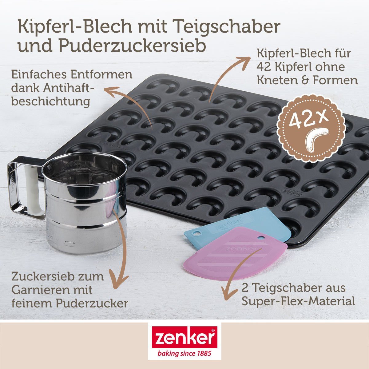 Zenker Back-Set Zenker Kipferl/Mehlsieb/Teigkarte BUNDLE