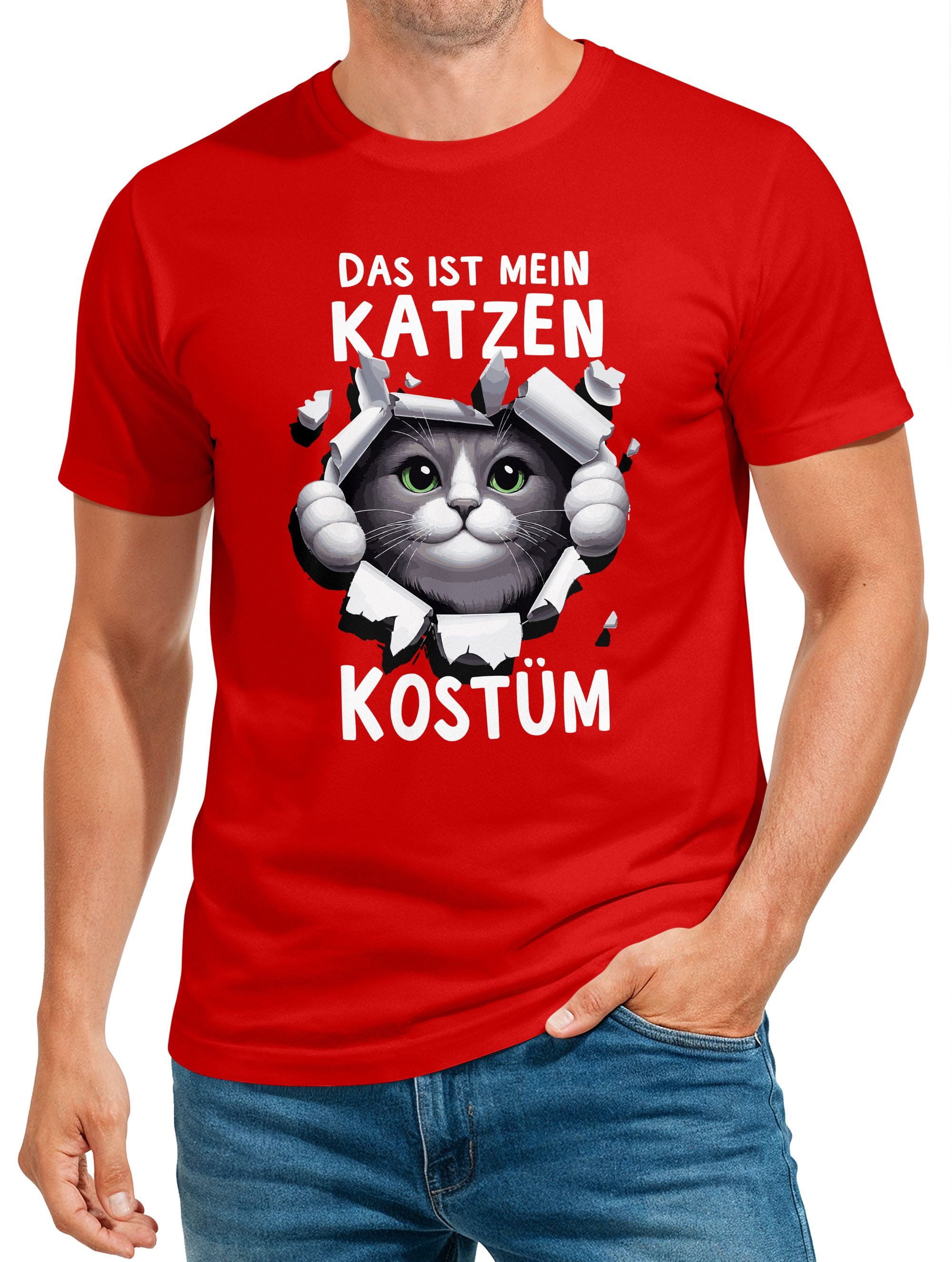 Print-Shirt Herren T-Shirt Fasching Karneval Katze Kostüm-Ersatz Verkleidung Last
