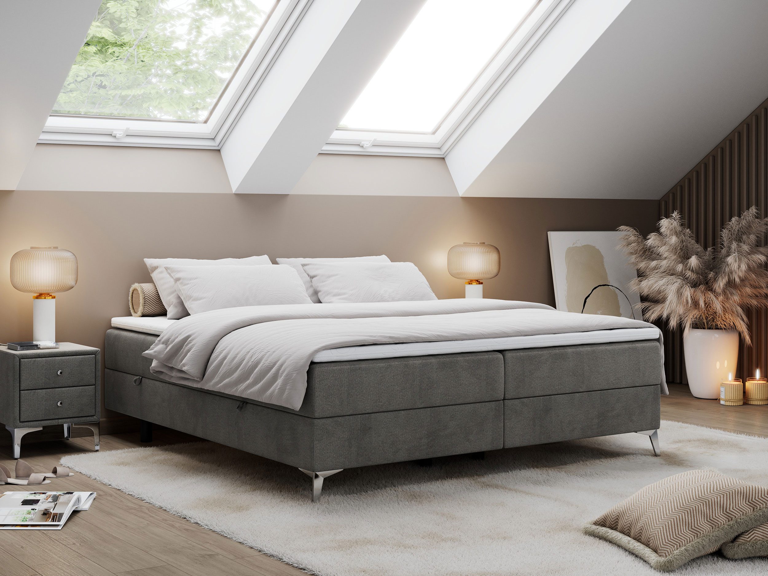 MKS MÖBEL Boxspringbett LESS (Set, Packung, T30-Schaum, Bettkästen, Doppelbett, Polsterbett), Doppelbett mit Multipocket-Matratzen, Topper, Modern