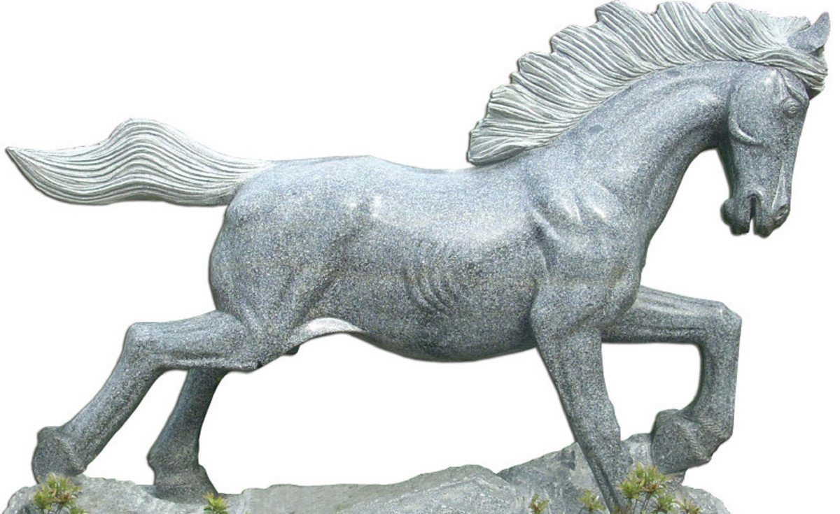 Skulptur Luxus Deko Stein Skulptur Pferd Grau 95 cm - Moderne Stein Figur - Dekofigur - Tierfigur - Deko Accessoires - Luxus Kollektion