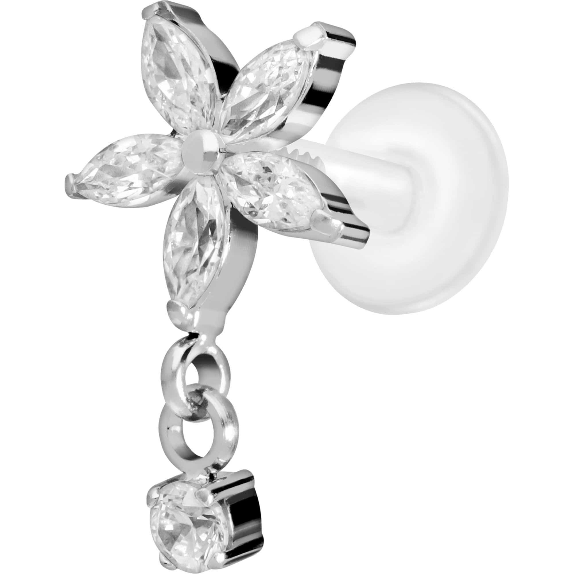 PIERCINGLINE Piercing-Set PTFE Labret mit Innengewinde + Titan-Aufsatz KRISTALLBLUME + KRISTALL (Labrets, 1-tlg)