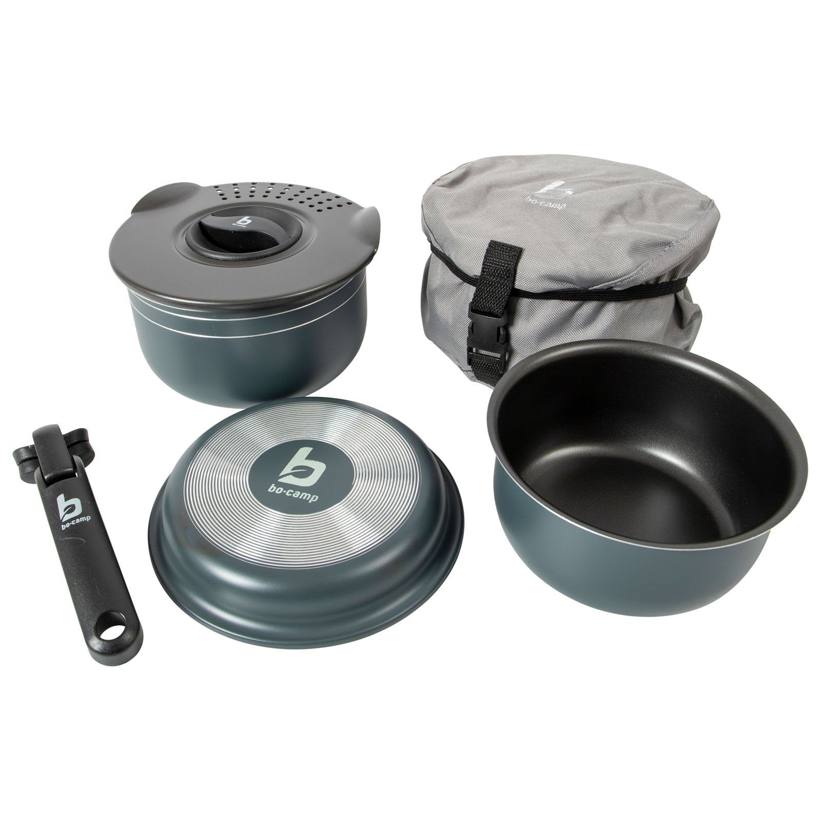 Bo-Camp Topf-Set Kochset Trekking Aluminium Camping, Kochgeschirr Alu Topf Pfanne 5-teilig