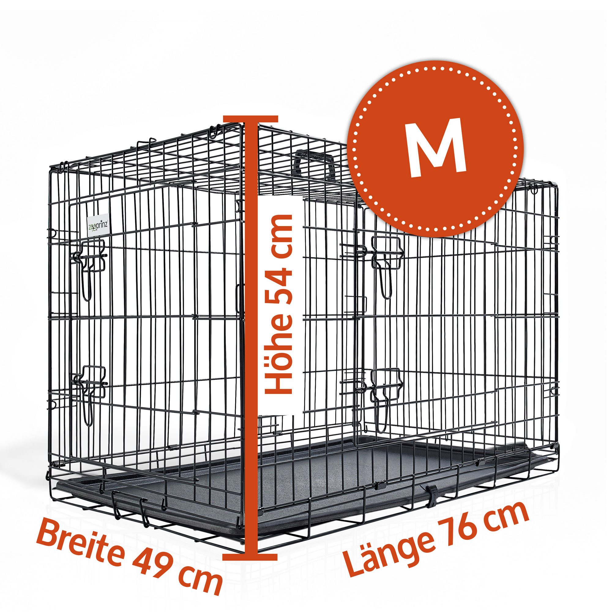 Zooprinz Hunde-Transportbox faltbar aus Eisen mit Bodenschale, für kleine, mittelgroße & große Hunde, Tragegriff