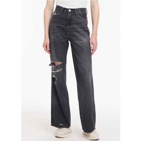 Tommy Jeans Weite Jeans CLAIRE HR WIDE AG8081 mit gesticktem Tommy Jeans Schriftzug & Destroyed-Details