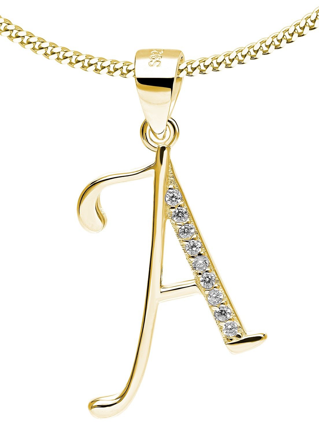AMERITA Kette mit Anhänger Buchstabe A 925 Silber goldene Halskette Buchstabenkette (inkl. Luxus Schmucketui), Geschenkidee für Frauen Damen Mama Oma)