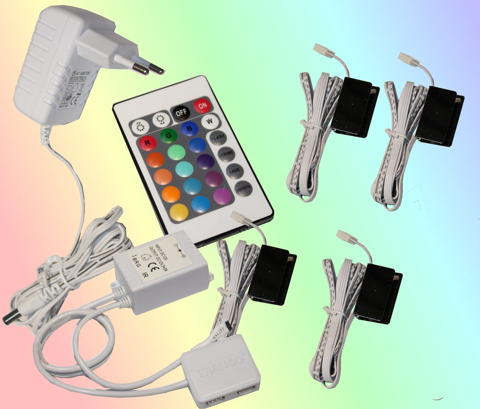 TRANGO LED Glaskantenbeleuchtung, 4er Set RGB günstig online kaufen