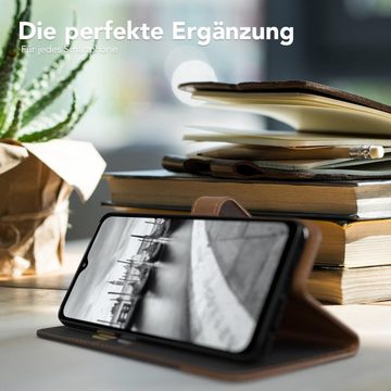 EAZY CASE Handyhülle Bookstyle Jeans für Samsung Galaxy A12 6,5 Zoll, Handytasche Jeans mit Standfunktion und Visitenkartenfach Schwarz