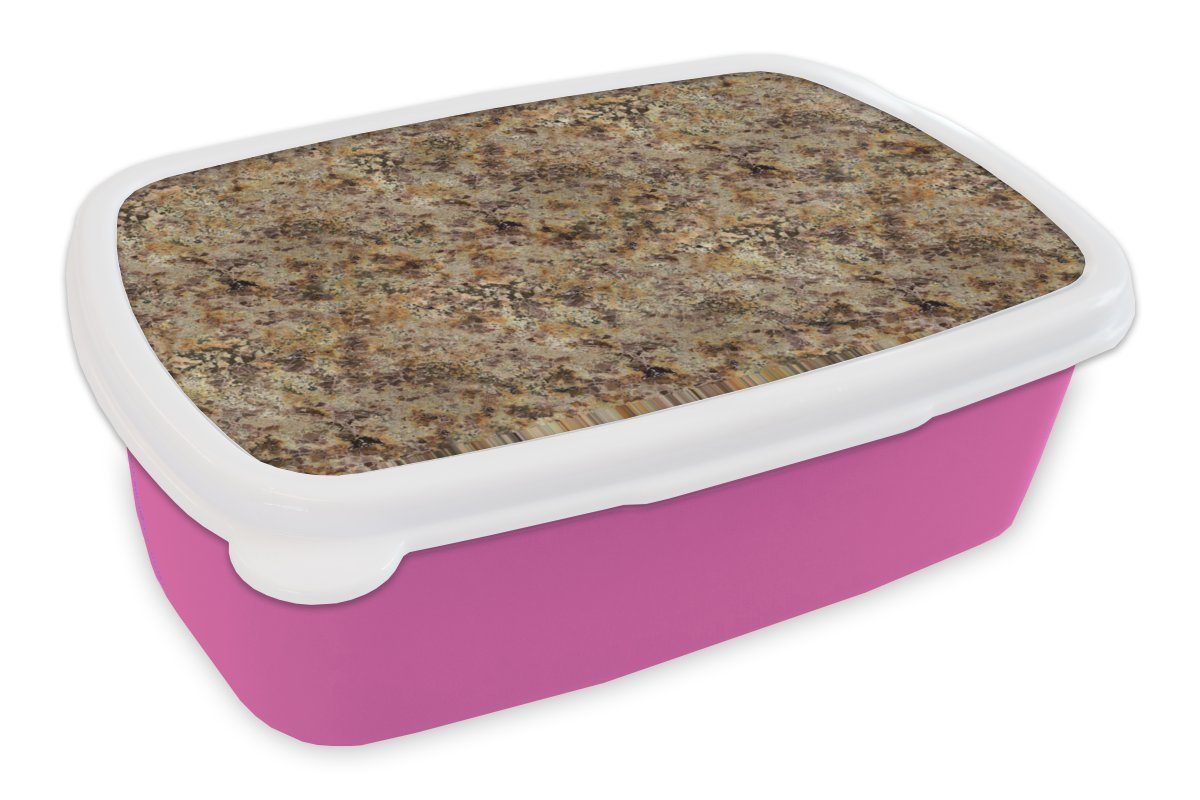 MuchoWow Lunchbox Granit - Gold - Antik - Muster, Kunststoff, (2-tlg), Brotbox für Erwachsene, Brotdose Kinder, Snackbox, Mädchen, Kunststoff rosa