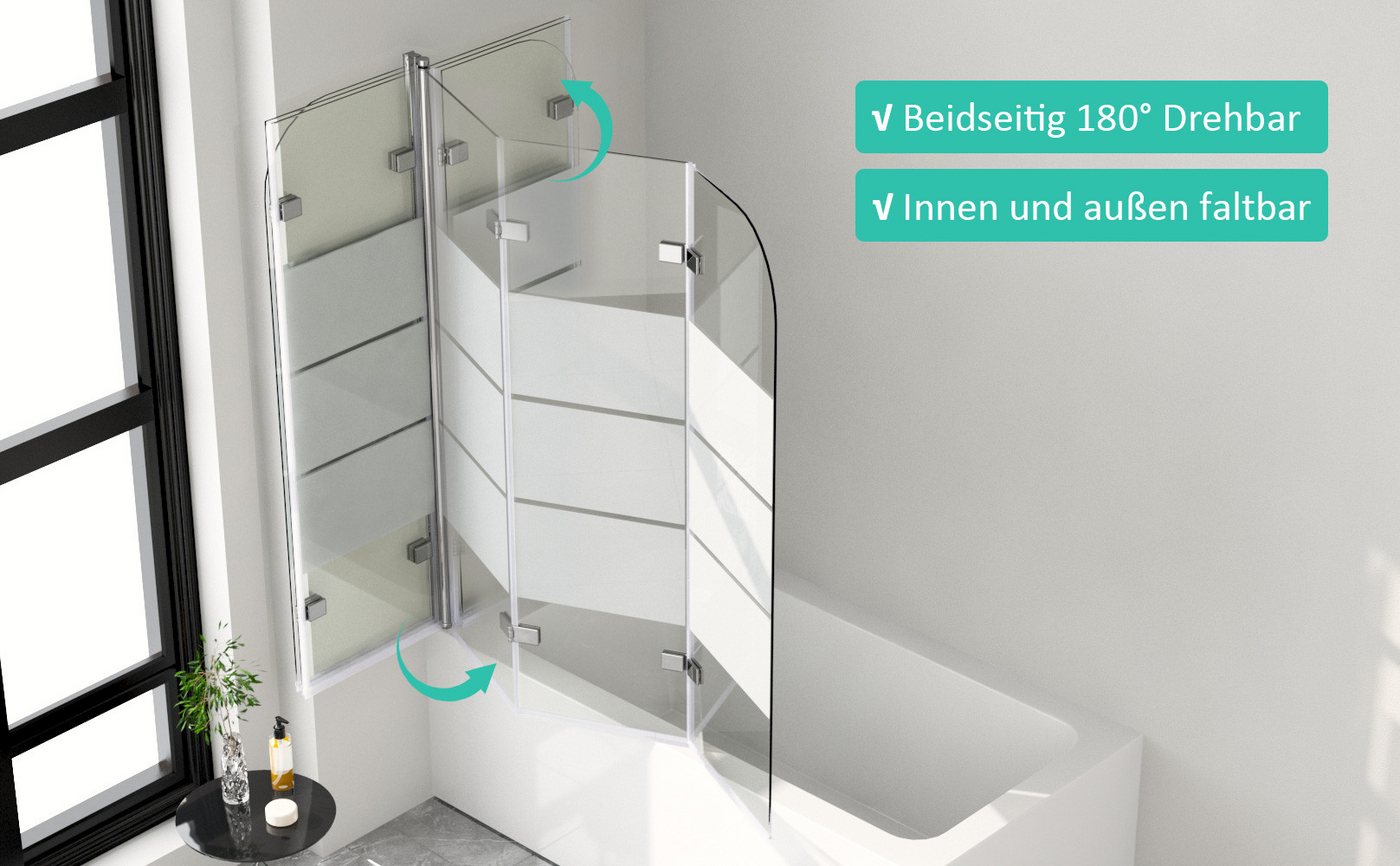 Thumbnail - Hopibath Duschwand für Badewanne 3 teilig 120x140 Badewannenaufsatz Glas faltbar, 6mm Sicherheitsglas, (Faltwand, Schwar...