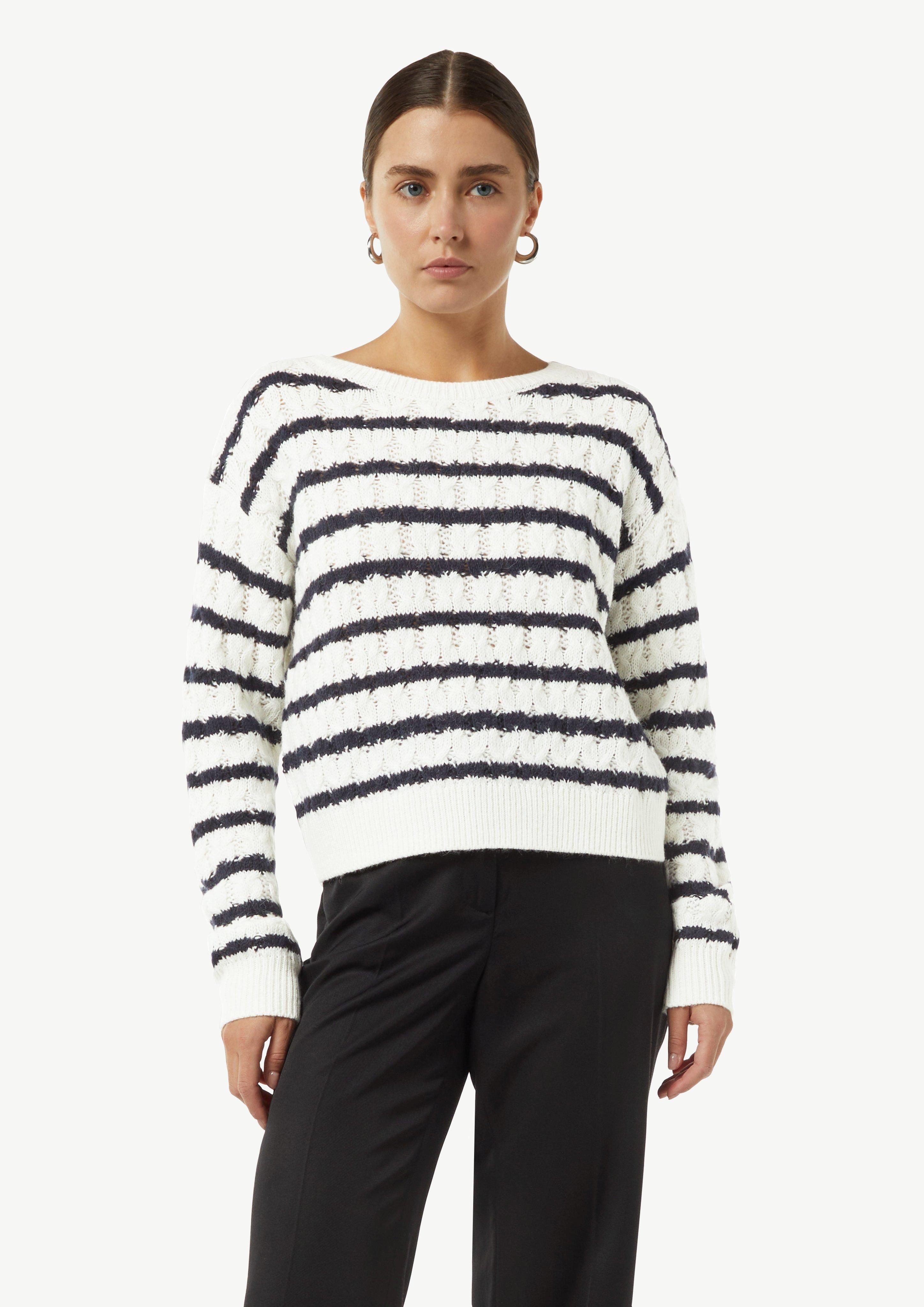 Langarmshirt Zopfstrickpullover aus Wollmix