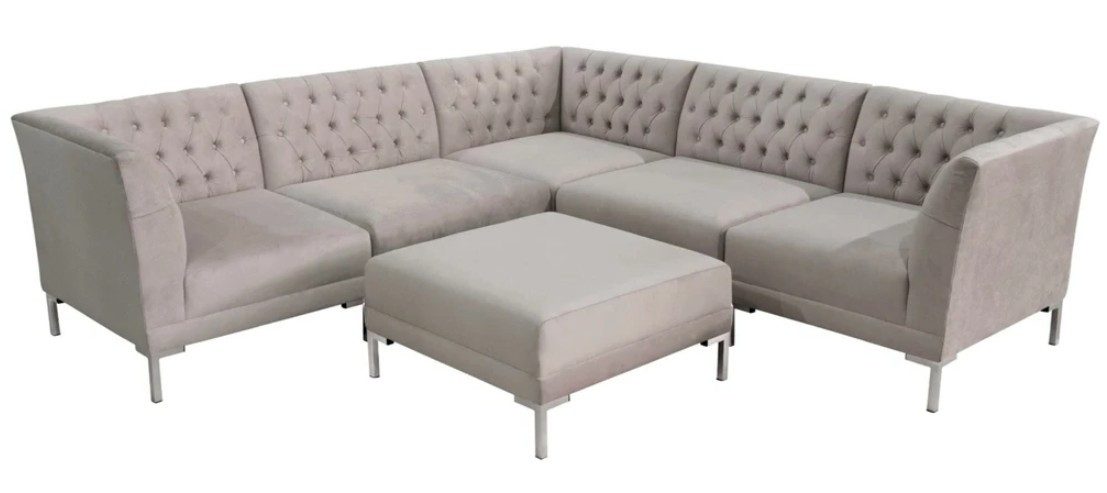 Ecksofa Chesterfield Hocker Set 2tlg. Textil Stoff Couchen Sofas