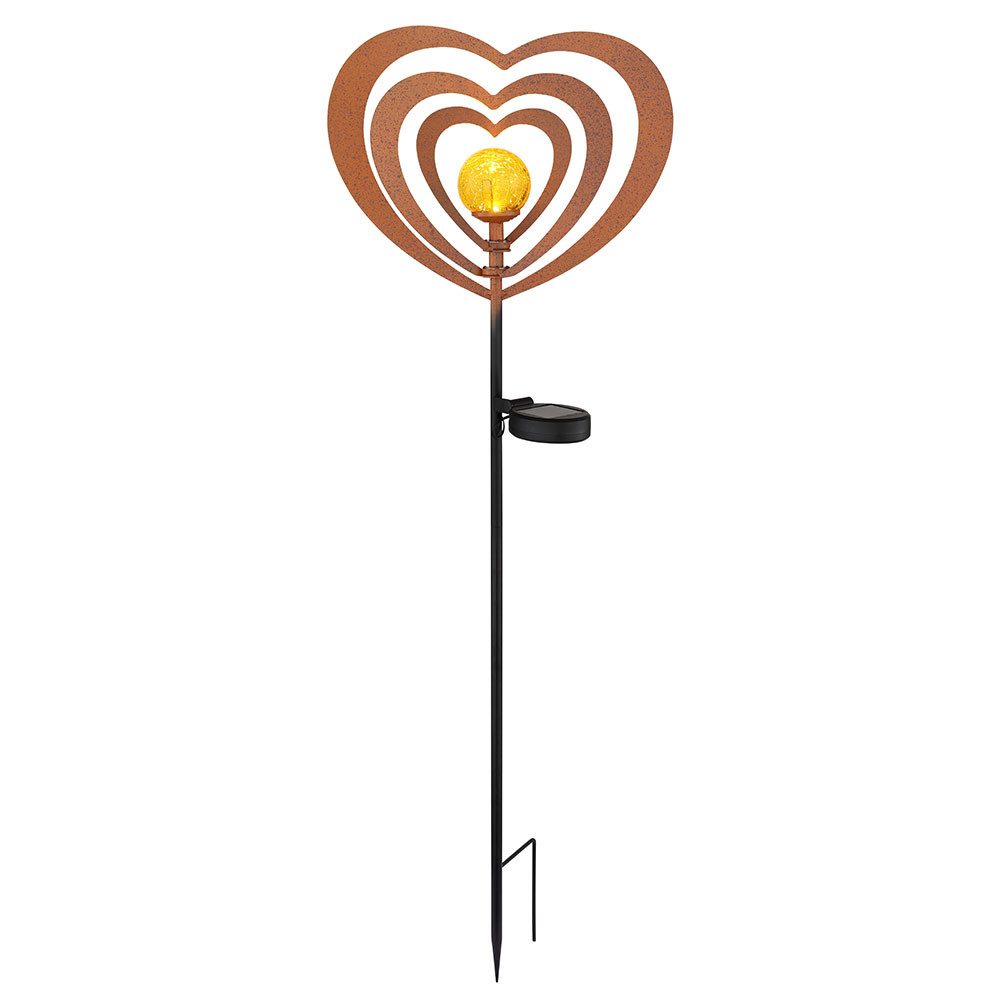 GLOBO LIGHTING LED Solarleuchte, LED-Leuchtmittel fest verbaut, Warmweiß, LED Solarleuchte Gartenleuchte Metall rostfarben mit Glaskugel H 82 cm