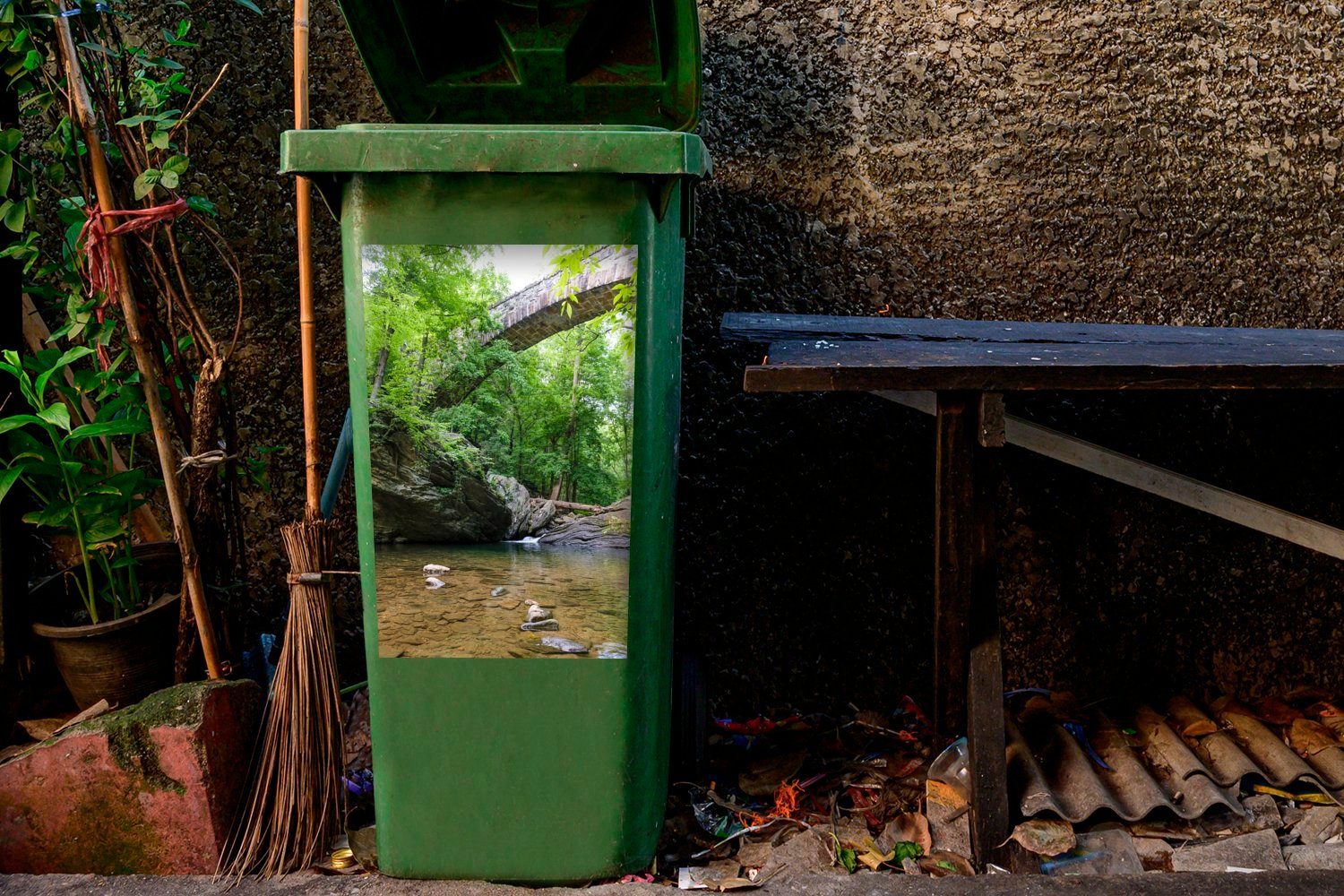 (1 St), Container, einer in Wandsticker Bach Mülleimer-aufkleber, Brücke Sticker, MuchoWow Mülltonne, Pennsylvania unter Abfalbehälter