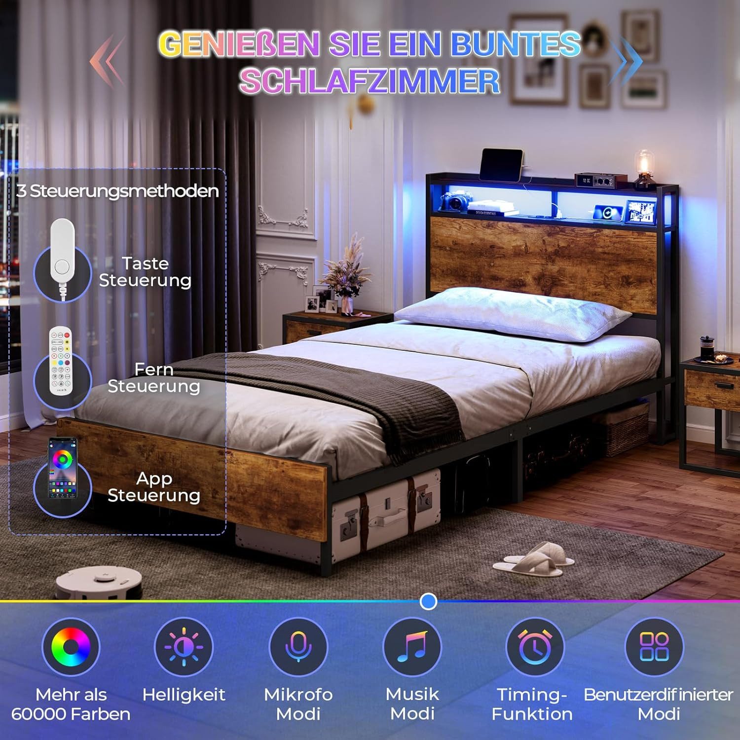 MSMASK Bett Bett mit LED Beleuchtung, günstig online kaufen