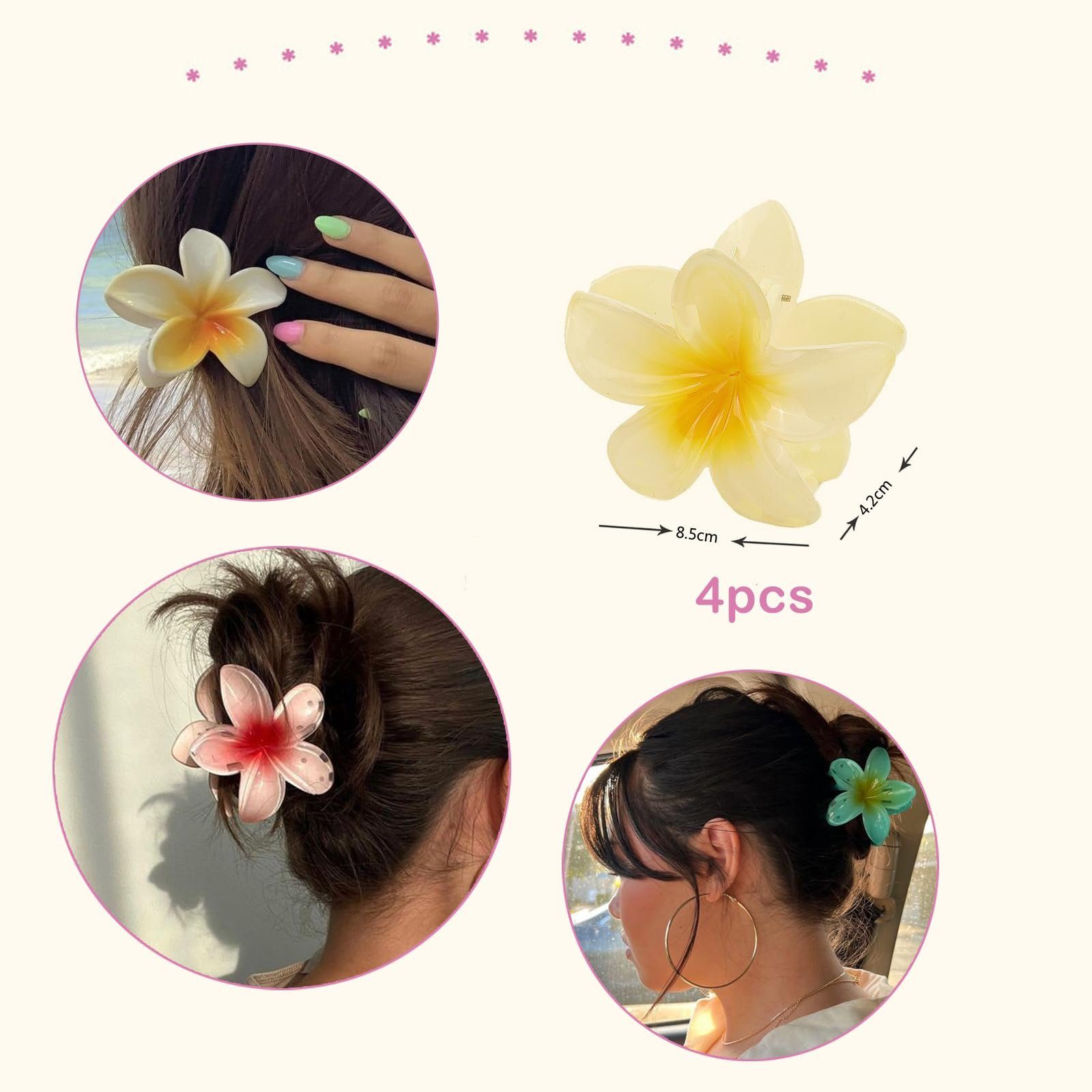 Haiaveng 4 Dickes für Blumen-Haarklammern, Blumen-Klauenklammern hawaiianische große Haarspange Haar, Krallenklammern 4-tlg., Stück