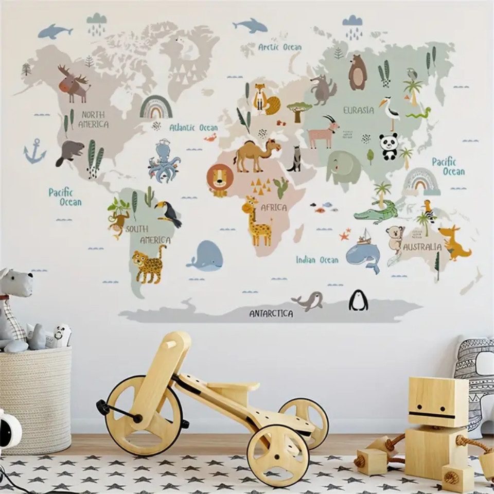 Montegoni Wandsticker Tropische Tierwelt Landkarte Wandaufkleber, günstig online kaufen