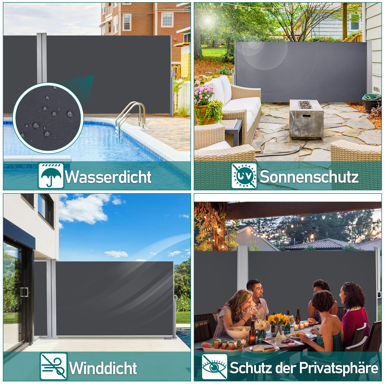 Clanmacy Seitenmarkise Sichtschutz Seitenmarkise Ausziehbar Aluminium Sonnenschutz Windschutz