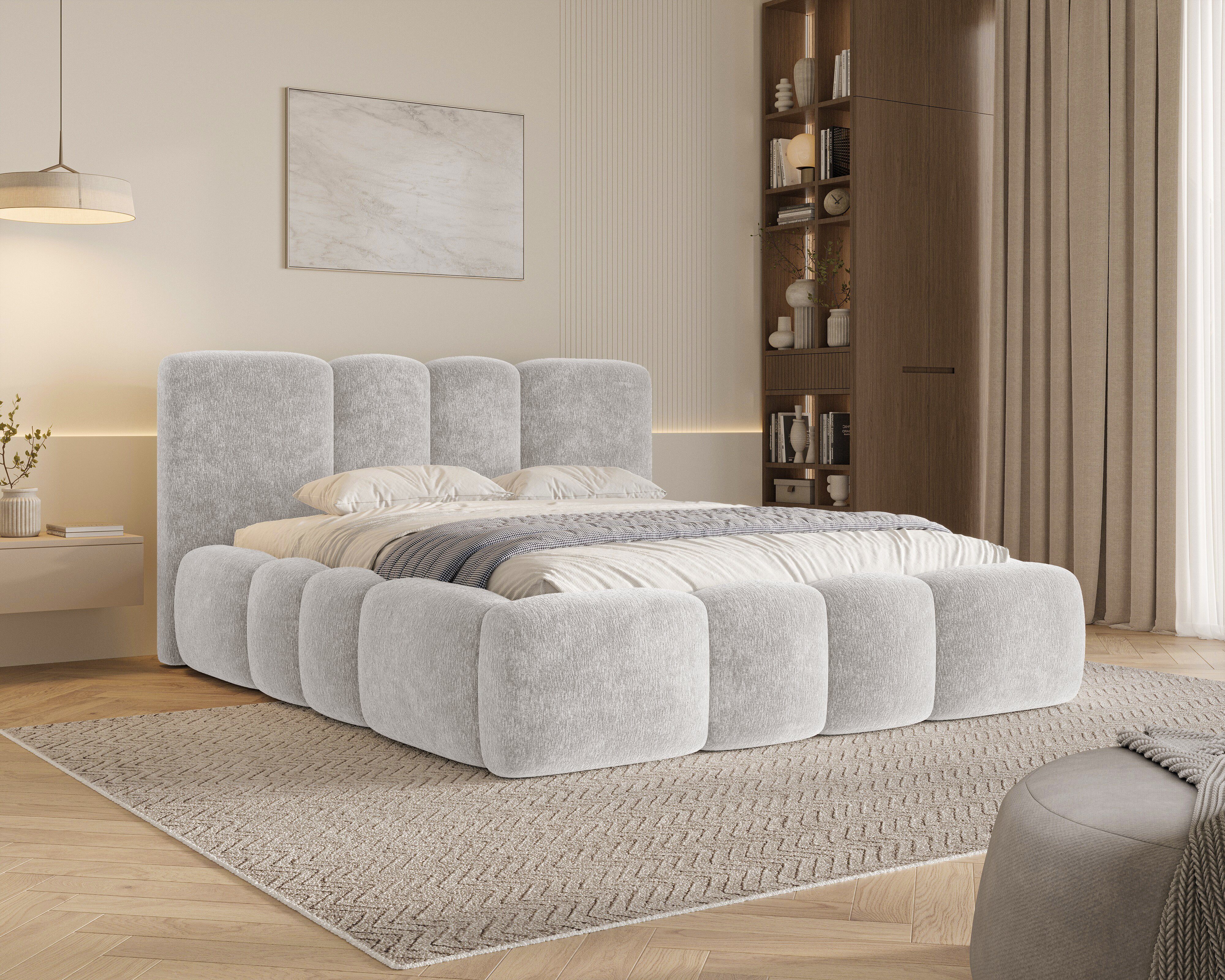 MOEBLO Polsterbett 26 Wolke (mit Stauraum und Metallrahmen und Lattenrost Wolkenbett aus Chenille Strukturstoff - 160 x 200), - (BxHxT): 168/188/208 x 100 x 230 cm