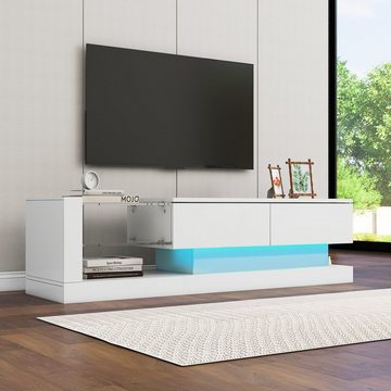 Sweiko Lowboard, Hochglanz-TV-Schrank mit LED-Beleuchtung und Glasfach, Breite 140 cm